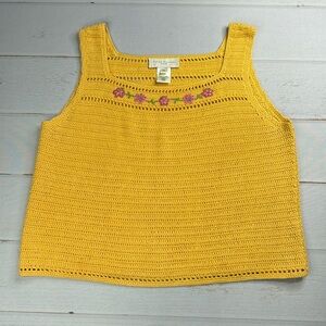 Susan Bristol Vintage Crochet Embroidered Sleeveless Boho Tank Top Petite Large